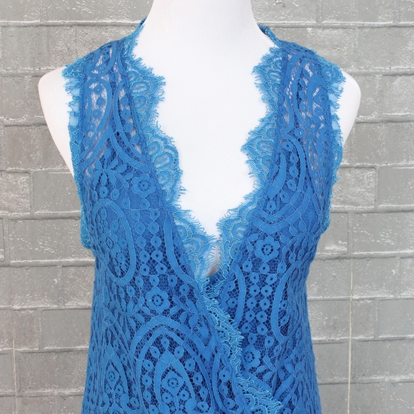 Free People Ocean Blue Heart in Two Layered Lace Mini Cami Dress XS - Picture 3 of 8